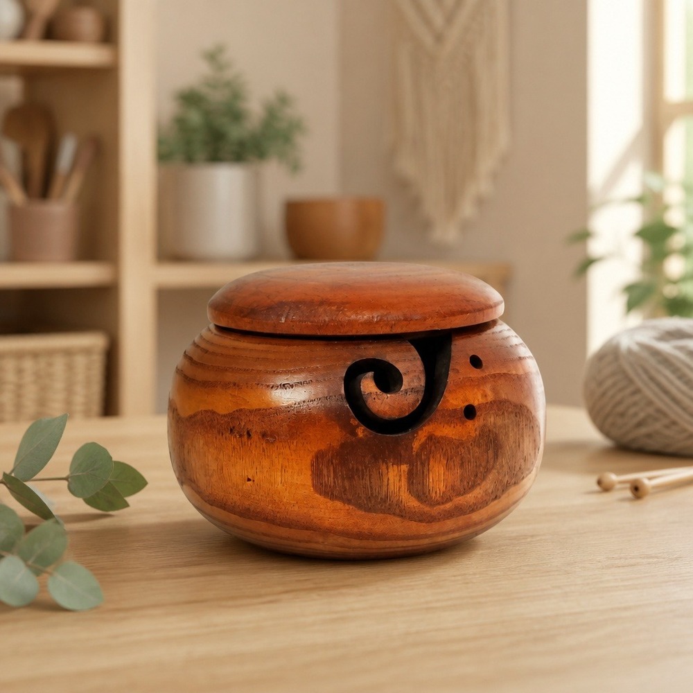 Handmade Wooden Yarn Bowl with Lid OR Trinket Box